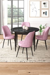 Hanah Home Tor Juego de Mesa y Sillas de Comedor de 5 Piezas, Mármol Negro y Rosa